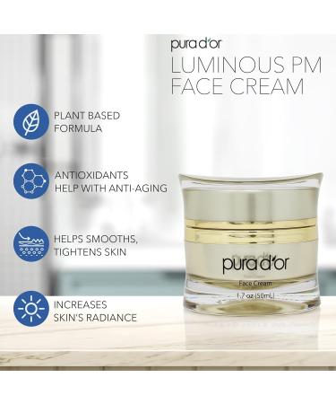 PURA D'OR Luminous PM Face Cream 1.7 Oz | Anti-Aging Night Moisturizer with Methylene Blue Marine Collagen Retinol & Peptides | Overnight Facial Treatment for Men & Women - Buy Online on GoSupps.com