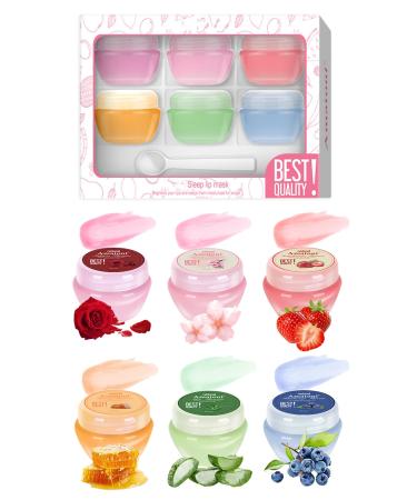 Lip Sleeping Mask Set-6 Pcs Lip Balm Hydrating Lip Mask Overnight Lip Treatment Care For Dry Cracked Lips Day &Night Moisturize &Nourish Korean Lip Gloss For Women Improve Lip Color With Shea Butter 6pcs