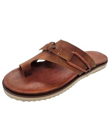 Women's Orthopedic Correction Leather Ring Toe Casual Bunion Slippers Summer Flat Comfy Non-Slip Sandals Flat Heel Flip Flops for Plantar Fasciitis 5 Brown