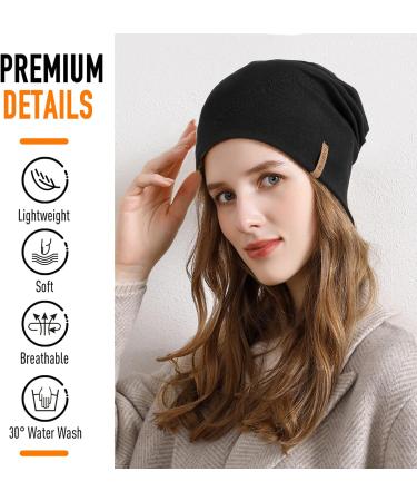Slouch Beanie Hat for Men & Women - Soft Cotton Breathable Lightweight Jersey Chemo & Running Hat - Black | All Seasons - Buy Online on GoSupps.com
