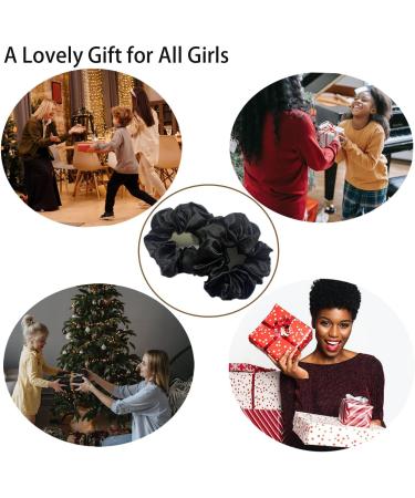2 PCS Hair Scrunchies Black Color Satin Silk Stretchy Solid Color Hairbands for Thick hair Curly Hair Thin Hair Sleeping Traceless Frizz Prevention Girls Women Use Black 2pcs - Buy Online on GoSupps.com