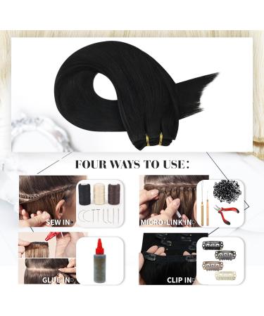 Moresoo Weft Hair Extensions Real Human Hair Black Sew in Hair Extensions Jet Black Double Weft Human Hair Extensions 100g/Pack 20 Inch #1 20 Inch(Pack of 1) WEFT #1 - Buy Online on GoSupps.com