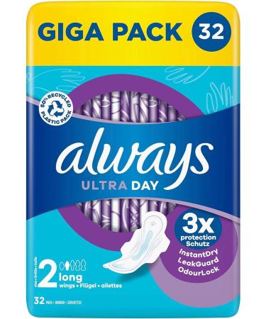 Always Ultra binding ladies size.2 Long (32 women's bandages with wings) giga pack thin and super absorbent odor -neutralizing and outlet protection 32 pieces (1 Pack) New - Buy Online on GoSupps.com