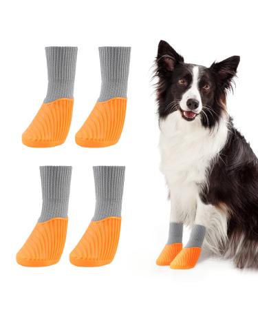Dog Socks for Hardwood Floors, Outdoor Anti Slip Waterproof Paw Protector Pavement Booties for Small Medium Large Puppy Pets Orange S(1.7X1.5)(L*W) for 13-15lbs