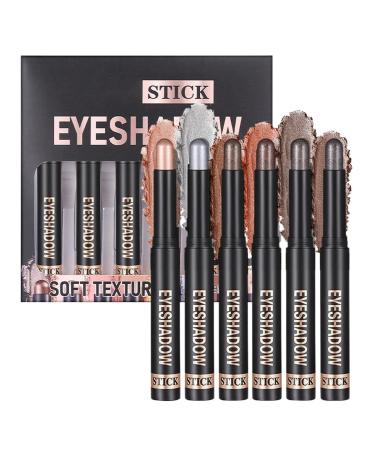 Generisch Set of 6 eyeshadow sticks - Cream eyeshadow stick - Glittery shine - Long-lasting - Brightening - Waterproof - For girls and women - For travel parties weddings