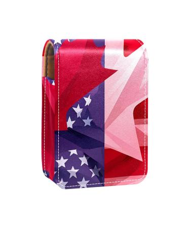 Lipstick Case Leather Lip Gloss Lipstick Organizer with Mirror Mini Lipstick Holder Bag Canadian Flag American Flag G608v5csru