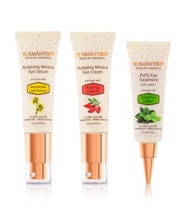 Puffy Eyes Treatment Eye Serum and Eye Cream Anti Aging Natural Cream. Remove white residue. Naturally Eliminate Wrinkles Puffiness and Bags in Minutes w/Green Tea. Extra care pack by SEAMANTIKA