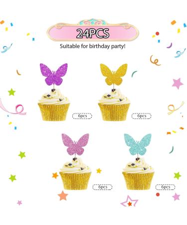 24pcs Butterfly Cupcake Toppers Butterfly Baby Shower Cupcake Toppers Colorful Glitter Butterfly Cake Decoration for Girl Garden Themed Birthday/Anniversary Party Supplies - Buy Online on GoSupps.com