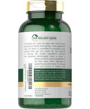 Carlyle Borage Oil Supplement | 2000mg | 200 Softgel Capsules | 320mg of GLA | Cold Pressed & Hexane Free | Non-GMO & Gluten Free - Buy Online on GoSupps.com