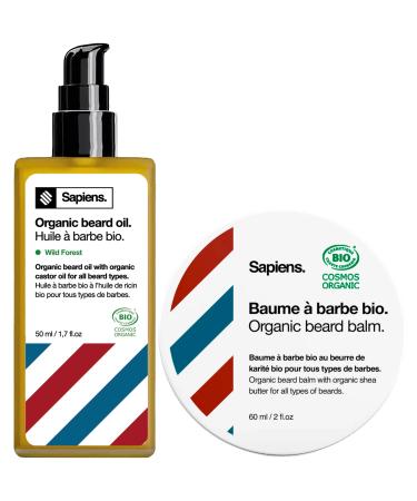 Sapiens Sapiens Organic Beard Care Duo for Men - Made in France - Beard Oil and Balm 110ml - Castor Oil Care