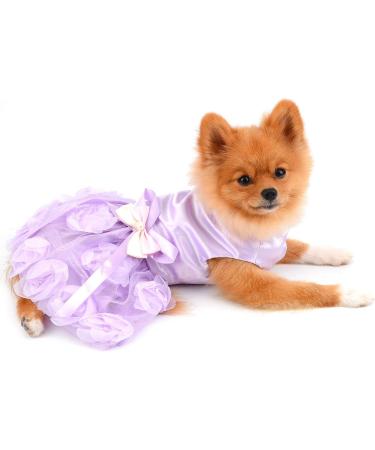 Luxury Summer Dress for Small Dogs & Cats - Paidful Rose Lace Tutu Party Dress for Chihuahua - Purple Bowknot Wedding & Birthday Outfit - Buy Online on GoSupps.com