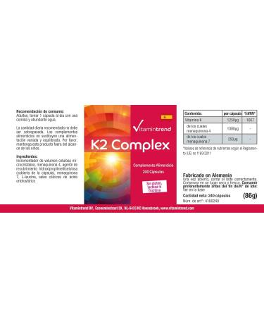 Vitamin K2 Complex 1250 g - 240 Capsules - Vegan - High Dose - MK4 & MK7 | Vitamintrend  - Buy Online on GoSupps.com