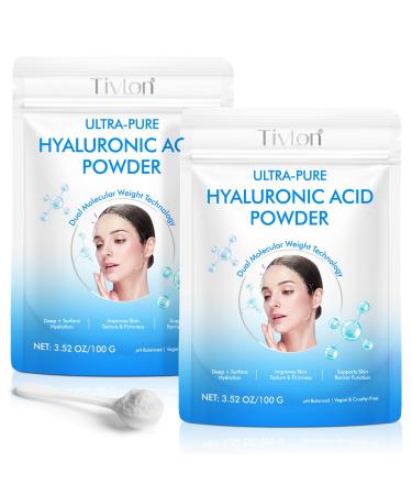 2x Hyaluronic Acid Powder for Skin & Face High Molecular Weight Hyaluronic Acid Serum Powder Pure 24Hours Skin Hydration and Moisture Support Supplements | Vegan-friendly 200g