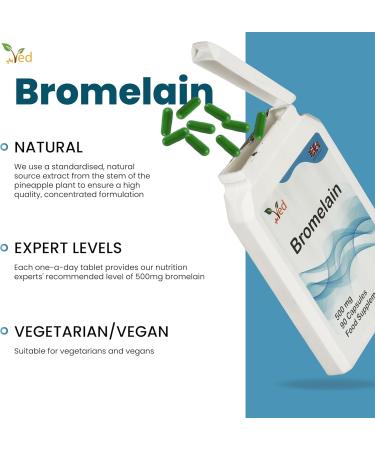 Ved Bromelain Capsule High Strength 3000 GDU/g 500mg per Capsule Naturally Derived from Pineapple 90 Vegan Capsules (3 Months Supply) - Buy Online on GoSupps.com