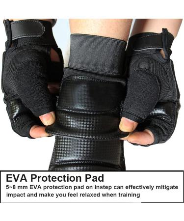 Taekwondo Sparring Gloves & Protectors Set - Half Finger, Premium Wrist Wraps, Ankle Support - Black, Large - For Boxing, Kickboxing, Men, Women, Kids Training - Buy Online on GoSupps.com