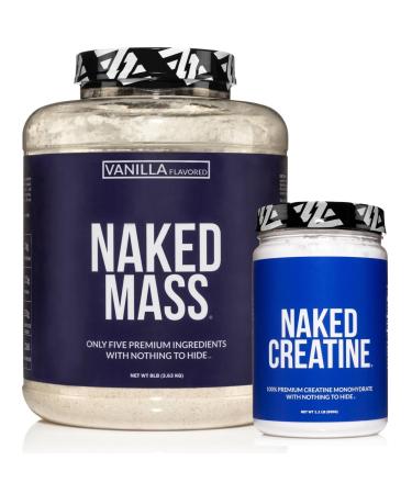 NAKED Vanilla Mass Gainer (8LB Bulk) Creatine Monohydrate 500g (100 Servings) Non-GMO Gluten Free Soy Free No Fillers Strength Support