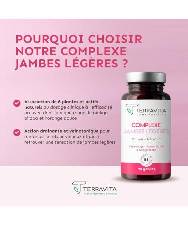 Light Leg Complex | 6 Highly Dosed Active | Red Vine - Horse Chestnut - Ginkgo Biloba - Nettle | Blood Circulation - Lymphatic Drainage | 90 Capsules | Made in France | Terravita - Buy Online on GoSupps.com