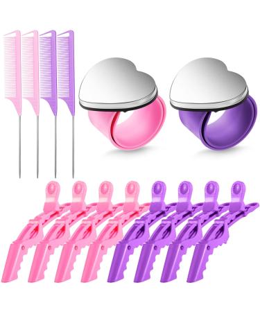 14 Pieces Magnetic Wrist Sewing Pincushion Pin Holder Wristband with Stainless Steel Pintail Rat Tail Comb Braiding Comb and Wide Teeth Alligator Hair Clip Sectioning Hair Clip for Hair Sewing