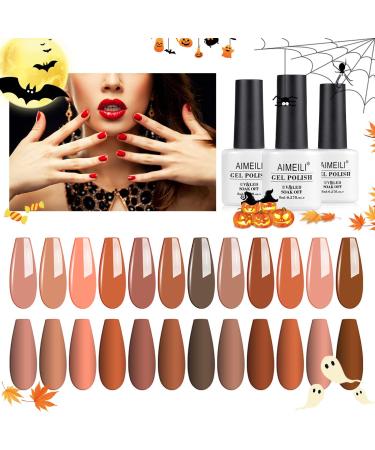 AIMEILI Soak Off UV LED Nude Brown Gel Nail Polish - 12pcs Neutral Color Gel Kit for Halloween Nail Art & Gifts for Women | Mother s Day Gift Set - Buy Online on GoSupps.com
