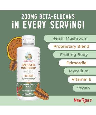 MaryRuth Organics Reishi Vegan Mushroom Supplement | Ultra Absorption Liposomal | Immune Support with 200mg Beta-Glucans Vegan |Full Spectrum Reishi Mushrooms Fruiting Body | 7.6 oz  - Buy Online on GoSupps.com