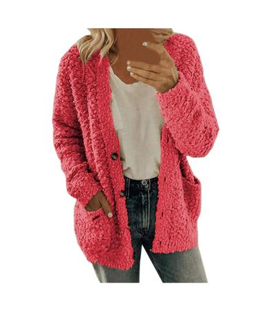 Hanxiulin fleece jacket plush jacket cuddly jacket sweatshirt women on both sides transition jacket warm outdoor cardigan coat hoodies for women xxl pink