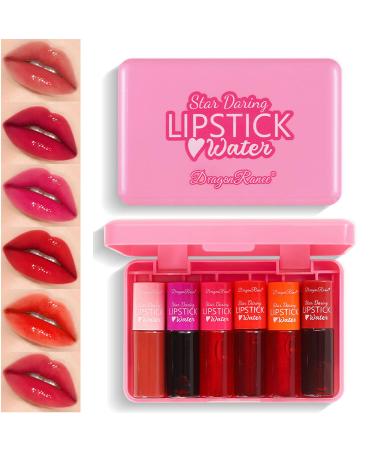 Lip Tint Stain Korean Pink 6 Colors Lip Gloss Moisturizing Mini Liquid Lipstick Multi-use Lip and Cheek Tint Non-Stick Cup High Pigment Long-Lasting Waterproof Lip Color Makeup