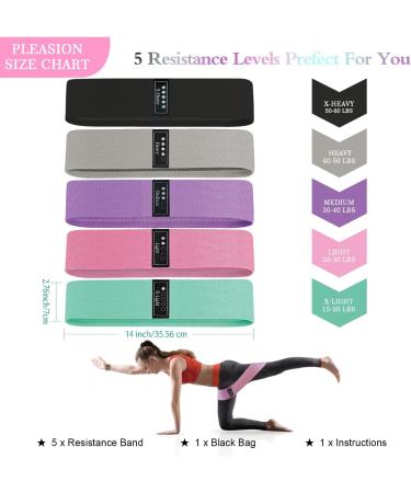 Fabric Resistance Bands Set - 5 Levels for Legs & Butt Workout | Booty Bands for Women & Men | Cloth Exercise Loop Bands - Home Fitness, Yoga, Pilates | Green/Pink/Purple/Grey/Black - Buy Online on GoSupps.com