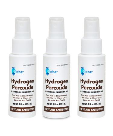 (3 Pack) Globe Hydrogen Peroxide 3% First Aid Antiseptic Topical Solution USP Spray Bottle 2 Fl. Oz Convenient Pump Spray Bottle - Buy Online on GoSupps.com