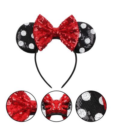 Black Dot Mouse Ears Headband with Bow and Sequins for Girls & Women - Perfect for Parties & Cosplay - Buy Online on GoSupps.com