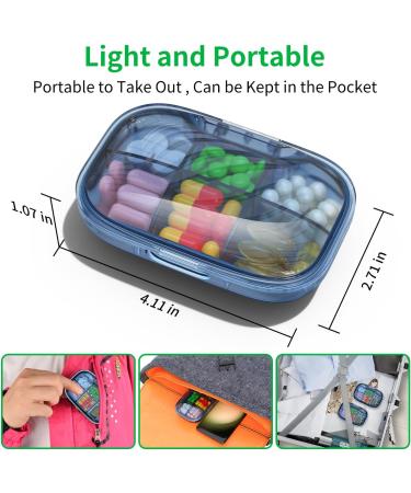6 Compartment Travel Pill Box - Moisture Proof Organizer for Vitamins & Supplements - Portable Blue Pill Case for Pocket & Purse - Buy Online on GoSupps.com