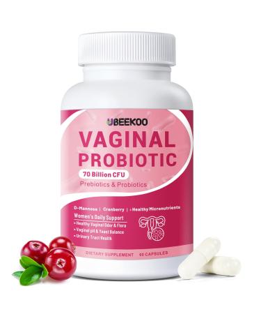 Vaginal Probiotics for Women, 70 Billion CFU for Vaginal Health, pH Balance, Urinary Tract, Digestive with Prebiotics, Organic Cranberry & D-Mannose for Vaginal Odor & Flora Supplements - 60 Capsules