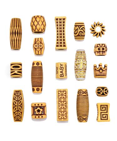 NAISKA 18PCS Hair Tube Beads Wooden Color Hair Beads Beard Beads Dreadlocks Beads DIY Hair Braid Accessories Hair Cuffs Clips Rings Hair Jewelry for Men and Women Braids Dreadlocks Accessories Type A