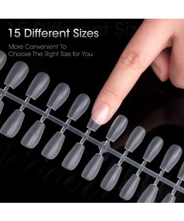 Coffin Nails Tips 300Pcs Gel Short Nail Tips - Matte Finish, Pre-shaped Full Cover Nails for Christmas DIY - 15 Sizes, Press On Short Coffin Shape - Buy Online on GoSupps.com