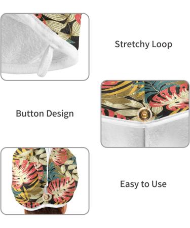 Tropical Leaves Dry Hair Cap & Quick Drying Towel Set - Super Absorbent Soft Comfortable | 2-Piece with Button Headband - Buy Online on GoSupps.com