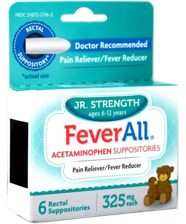 FeverAll Acetaminophen Suppositories Jr. Strength 325MG - Pack of 6 - Buy Online on GoSupps.com