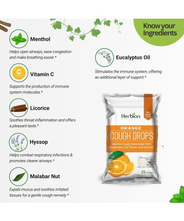 HERBION Naturals Cough Drops with Orange Flavor Dietary Supplement Soothes Cough for Adults and Children Over 6 Years 125 Lozenges Pack of 5 - Buy Online on GoSupps.com