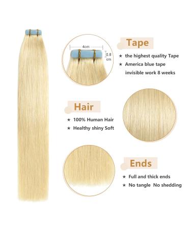 Yilite Tape Extensions Real Hair - Bleichblond 60cm 20 Pieces/Pack 50g Invisible Skin Weft Tape In Extensions (#613) - Buy Online on GoSupps.com
