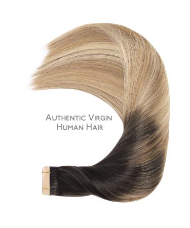 Premium Remy Tape-In Hair Extensions 20pcs 50g 40cm | Dark Brown to Chestnut Brown & Dirty Blonde Highlights - Buy Online on GoSupps.com