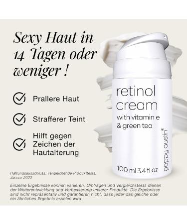 Poppy Austin Vegan Retinol Cream 100ml - Organic Eye & Face Cream with Vitamin E & Green Tea - Cruelty-Free Hydrating Retinol for Women - Buy Online on GoSupps.com