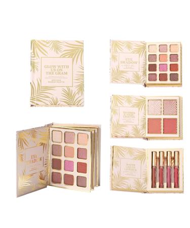 12 Colors Glitter Eyeshadow Palette - Book Style Eyeshadow Palette with 4 Blushers and 4 Lip Shimmer | For Women Girls Party