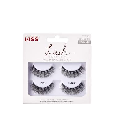 Kiss Lash Couture Faux Mink Collection No. 96743 KLCD01C Model: Muse 2 pairs of artificial eyelashes with glue 1g 1 piece