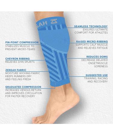 Zensah Calf/Shin Compression Sleeve - USA Made Single Leg Support for Shin Splint Relief | Small-Medium Black Compression Sleeve for Running & Recovery - Buy Online on GoSupps.com