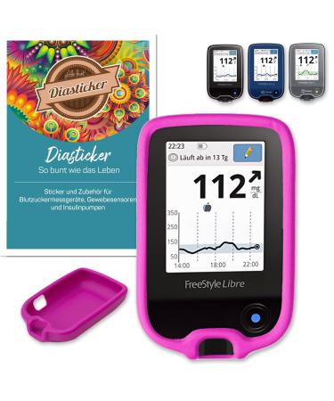 Diasticker |Protective cover for freestyle Libre reading device 1 2 & 3 |Flexible - shockproof - slip -in |Cover for Freestyle Libre Reader - protects against scratches and bumps (pink)