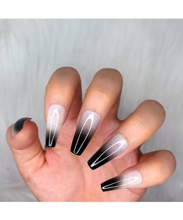 Artquee French Black Ballerina Ombre Long Coffin Press On Nails - 24pcs Glossy False Tips for Women & Girls | JB604 - Buy Online on GoSupps.com