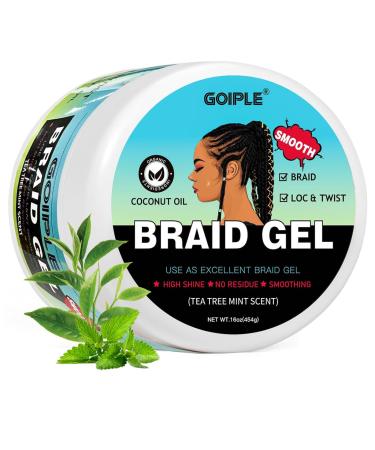 16 OZ Braiding Gel Good for Twist Locs Braids Edge No Flake Extra Hold High Shine Braid Gel & Edge Control Loc Gel Long Lasting for Locks Cornrows Smooths & Tames Frizz (Tea Tree) braid gel-16oz- Tea Tree