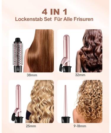 CCKeyin 4-in-1 Curling Iron Set - Multifunctional Ceramic Curling Iron Kit with Attachments for Large & Small Curls - Pink - Buy Online on GoSupps.com