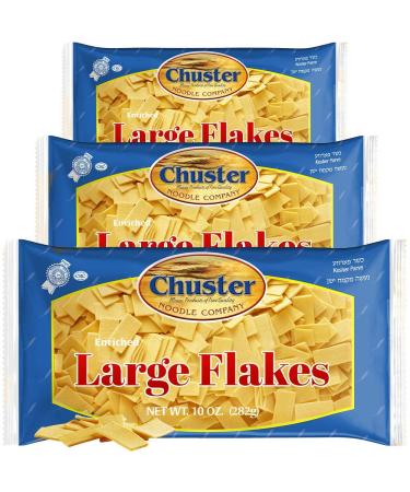 Chuster Square-Shaped Quadretti Style Pasta Flakes | Bulk 3 Pack (10oz) | Enriched Mini Noodles for Soups, Stews, Beef Consomm, or Clear Broths | Cooks in 10 Minutes | Low Sodium, Kosher Pareve Square Flakes Large (Pack of 3)