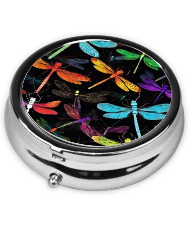 Cute Dragonfly Round Pill Box | 3 Compartment Mini Travel Medicine Organizer | Decorative Pocket Purse for Vitamins & Tablets - Buy Online on GoSupps.com