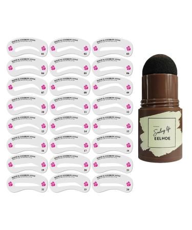 Eyebrow Powder Shaping Kit with Grey-Black Eyebrow Stencils and 24pcs, Grey-Black and 24pcs