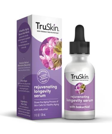 TruSkin Longevity Bakuchiol Serum Rejuvenating Face Serum with Lingonberry Stem Cells & Snow Algae Skin Care Made to Help Transition from Anti Aging to Healthy Aging 1 fl oz